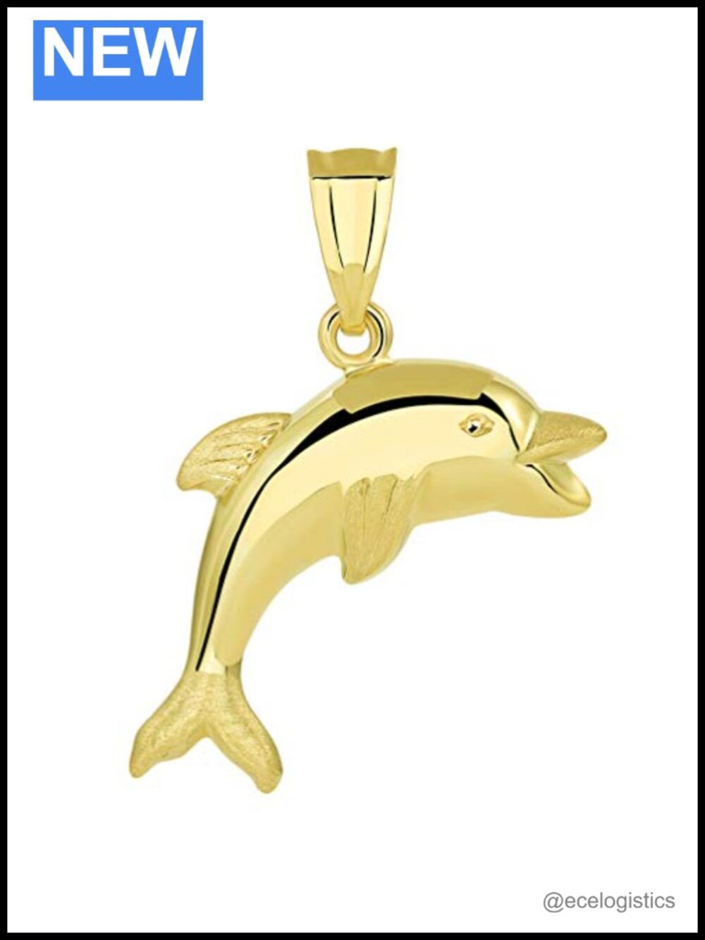 14k Yellow Gold Polished Smiling and Jumping 3D Dolphin Pendant